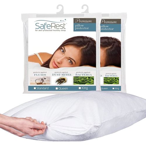 Pillow Protector - Pack of 2 - King Size Waterproof Pillow Cover - Zippered Pillow Encasement for College Dorm Room, New Home, First Apartment - Cotton Terry, Waterproof, Breathable