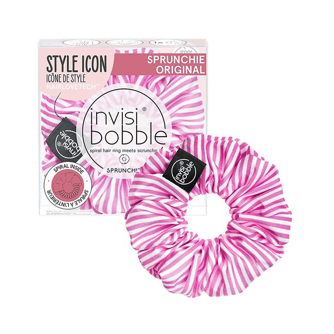 Invisibobble Haargummi Scrunchie Stripes Up, Starker Halt für Mädchen und Damen, Designed im Herzen Münchens, Rosa Weiß gestreift, 1 Stück (1er Pack)