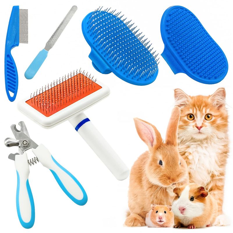 Rabbit Grooming Kit with Slicker Rabbit Brush Bath Massage Glove Brush ...