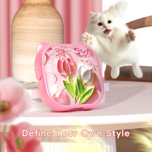 MHYALUDO for AirPods 4 Case with Cleaning Kit, Cute Cat Ear Print Design & Cute Buckle, Inverted Phone Holder Design, Top Safe Lock Buckle Design, for Girls AirPods 4 case 2024, Tulip