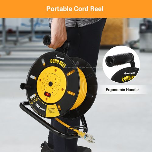 DEWENWILS Heavy Duty Open Cord Reel 4-Grounded Outlets Extension Cord Storage