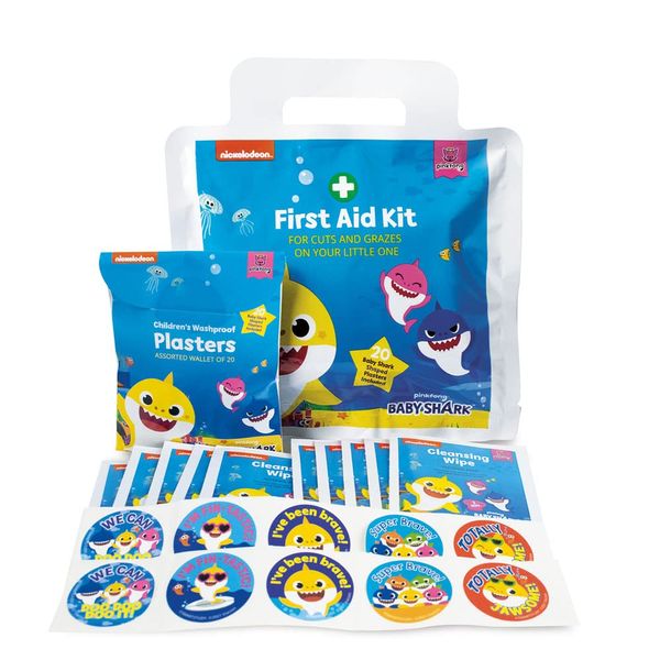 Reliance Medical - Baby Shark First Aid Kit - Small Mini Kits for Children in Foil Pouch- Home Car Travel Equipment Essentials for Childrens Health and Safety”