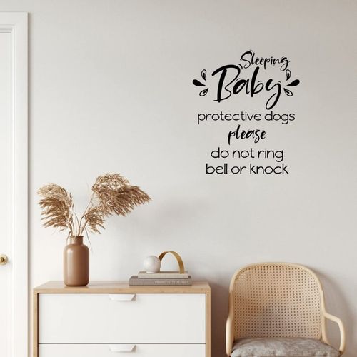 Inspirational Quotes Wall Sticker, Sleeping Baby Protective Dogs Vinyl Decal for Home Living Room Playroom Office Coffee Shop Restaurant Wall Art Decor 22 Inch