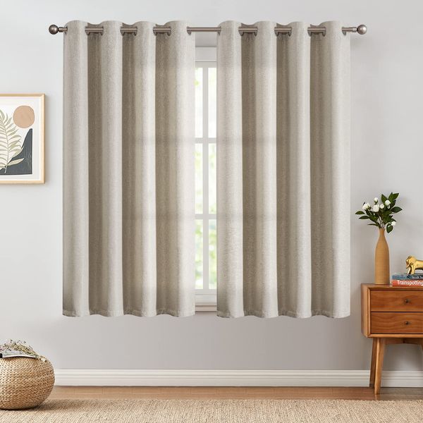 jinchan Linen Textured Curtain 72 Inch Long for Living Room Room Darkening Thermal Insulated Grommet Top Window Drape for Bedroom 52x72 Greyish Beige 1 Panel