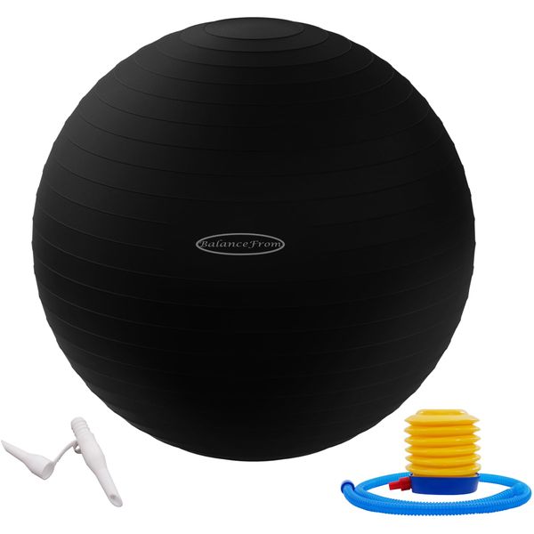 Fitvids Anti-Burst and Slip Resistant Exercise Ball Yoga Ball Fitness Ball Birthing Ball with Quick Pump, 2,000-Pound Capacity, Black, 18-inch, S