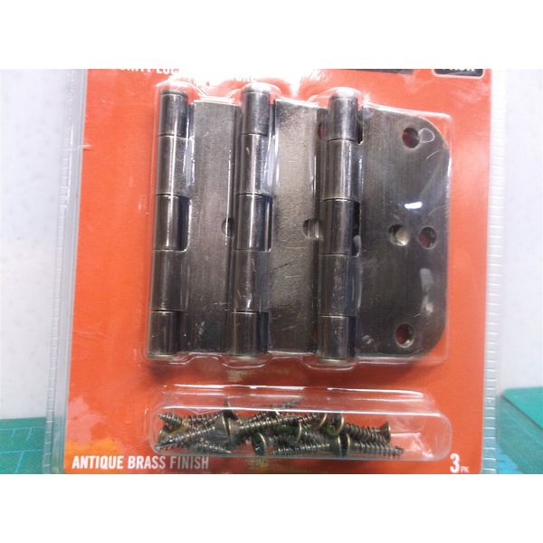 3-1/2 in. Antique Brass 5/8 in. Radius Security Door Hinges Value Pack (3-Pack)