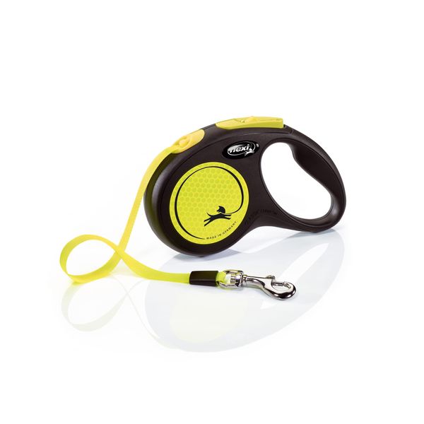 Flexi New Neon Tape Yellow Small 5m Retractable Dog Leash/Lead for dogs up to 15kgs/33lbs