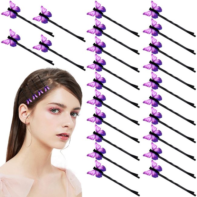 24 Pcs Purple Butterfly Hair Clips Mini Bangs Clips Non-Slip Hair Clips Barrette Clip Hair Accessories for Girls and Women