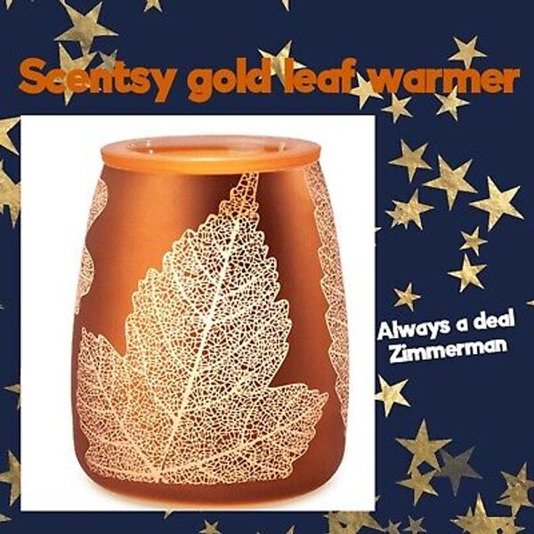 Scentsy GOLD LEAF Wax warmer METALLIC frosted glass glowing NEW Burnt Orange New