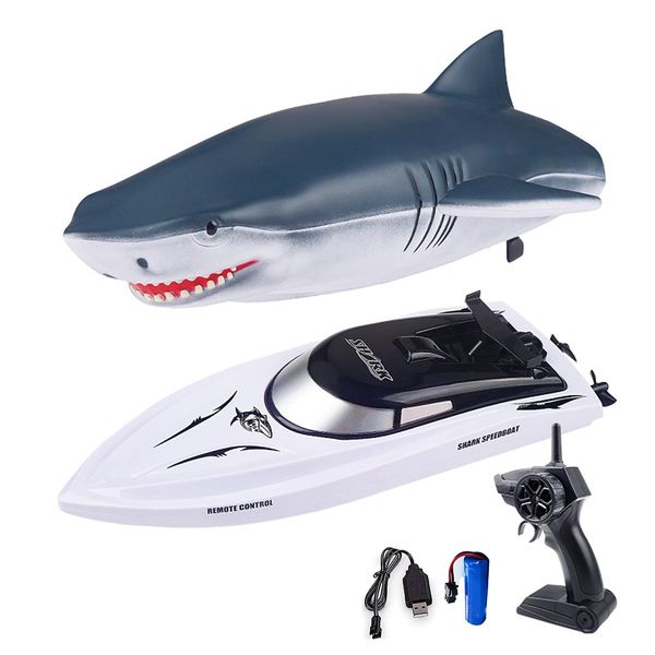 RC Speed Boat, Shark Appearance, Toy, Boat, 2.4G Remote Control, Safety Stop, Function, Popular, Present, Children's Toy (White)