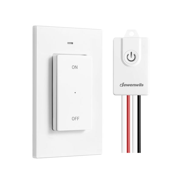 DEWENWILS Wireless Light Switch and Receiver Kit,15A High Power, No in-Wall Wiring, Remote Control Wall Lighting Switch for Ceiling Light, Fan, Lamp, 100FT Range, Programmable, FCC Listed