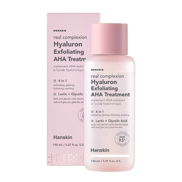 Hanskin Real Complexion Hyaluron Exfoliating AHA Treatment, Exfoliating Toner, Hydrating Skin Booster [5.07 fl. oz. (150ml)]