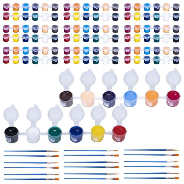 10 Set 12 Colors Washable Acrylic Paint Strips Kit for Kids with 20 Pcs Painting Brushes Totally 140 Pcs Mini Acrylic Paint Set for Kid Adult Arts and Crafts, Classroom Painting Supplies (140)