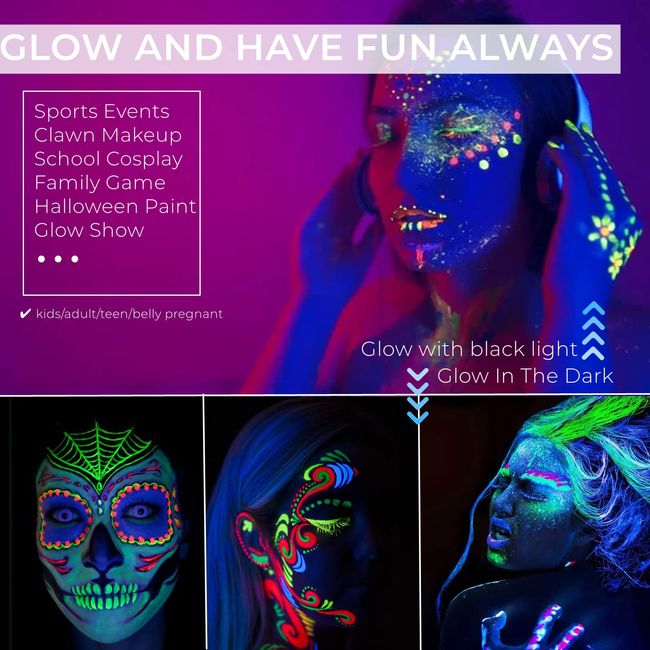 Neon Face Paint Glow In The Dark Body Art Party UV Reactive Blue Halloween  New