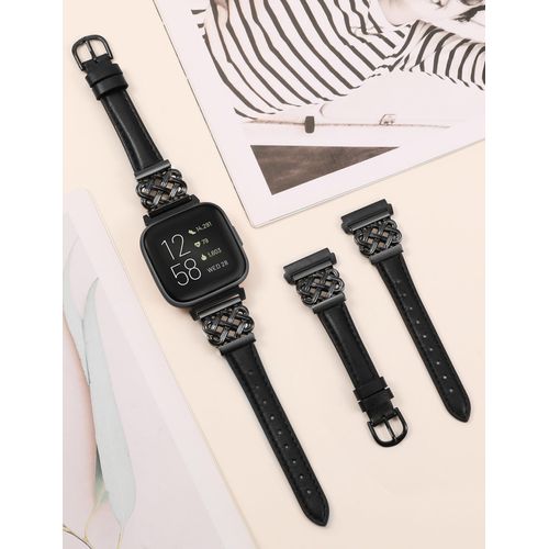 TOYOUTHS Celtic Knot Leather Band Compatible with Fitbit Versa 2/Versa/Versa Lite/SE Band Women, Slim Dressy Thin Designer Premium Leather Strap with Interlock Buckle for Fitbit Versa 2 Smartwatch