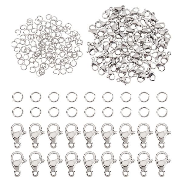 PH PandaHall 60pcs Stainless Steel Jewellery Lobster Clasps Necklace Clasp with 120pcs 4mm Open Jump Rings for Bracelet Necklace Pendants Jewellery Making DIY Craft Making