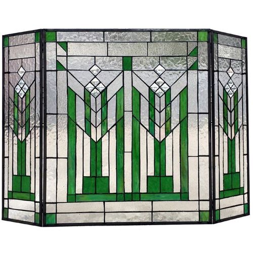 Pemberly Row Mission 3pcs Folding Tiffany-glass Fireplace Screen 38" Wide