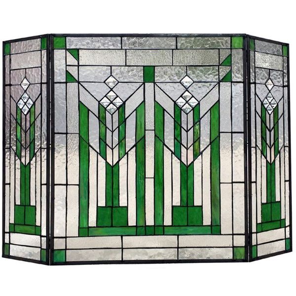 Pemberly Row Mission 3pcs Folding Tiffany-glass Fireplace Screen 38" Wide