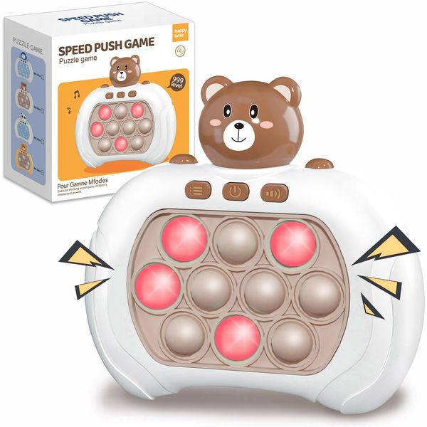 TeaRoo Quick Pop Game Fidget Toys Pro for Kids Adults, Handheld Game Fast Puzzle Game Machine, Push Bubble Stress Toy, Relief Party Favors (Brown Bear)