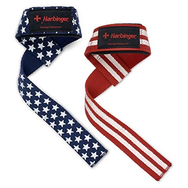 Harbinger Padded Cotton Lifting Straps with NeoTek Cushioned Wrist (Pair), Flag