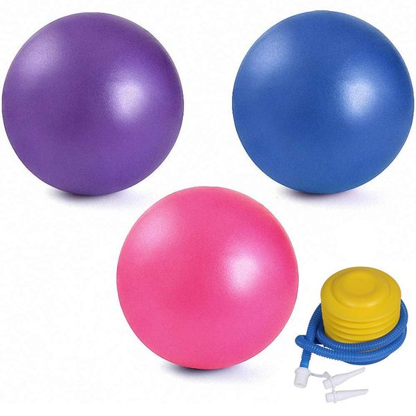 MoldFun 3 Pack Mini Exercise Balls with Air Pump, 9-10 Inch Grade Anti Burst Slip Resistant Small Pilates Ball for Yoga Fitness Stability Barre Balance Training Physical Therapy