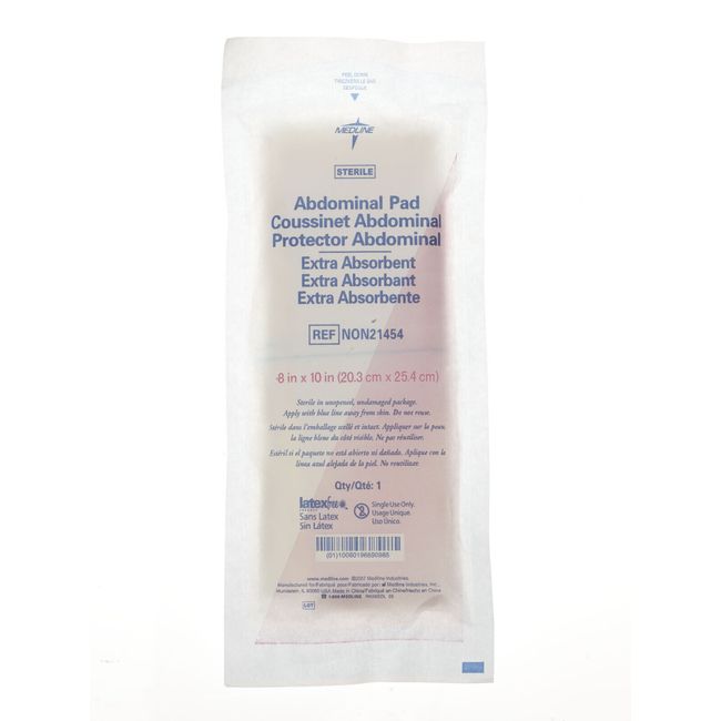 Medline Sterile Extra Absorbent Abdominal Pad, 8" x 10", Case of 360 - NON21454