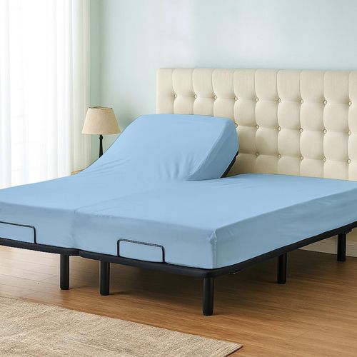 Cottington Lane Split Head Flex King Fitted Sheet for Adjustable Beds, Premium Hotel Quality Brushed Microfiber 34" Half Split 16 Inch Deep Pocket Bottom Sheet, Ultra Soft, Breathable, Light Blue