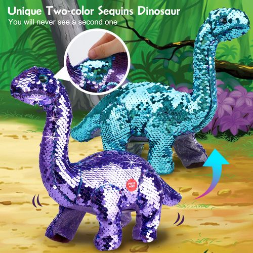 Koonie Dinosaur Toys for Girls, 2 Year Old Girl Toys, Purple Dinosaur Remote Control Reversible Sequins Dinosaur Toy Can Repeat Walk Roar Sing, Christmas Birthday Gifts for 2-7 Years Old Kids Toddlers
