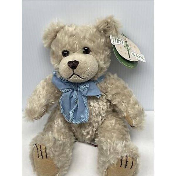 First & Main Scraggles Teddy Bear 11" Stuffed Animal Plush New w Tags Blue Bow