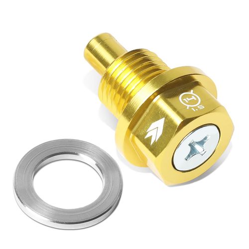 NRG Innovations Magnetic Oil Drain Plug, M14 X 1.5 Thread Size Engine Oil Drain Nut w/Washer, Gold, T-6061 Aluminum w/Stainless Steel Internal Magnet, NRG-NOP-100GD