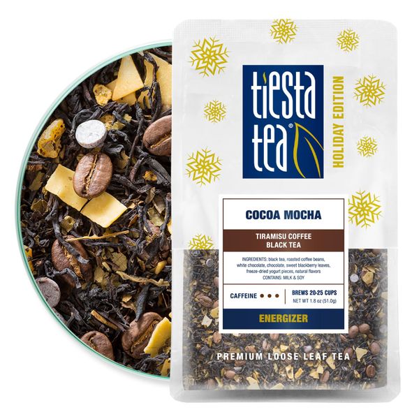 Tiesta Tea - Cocoa Mocha, Tiramisu Coffee Black Tea, Premium Loose Leaf Tea Blend, High Caffeinated Holiday Tea, Make Hot or Iced Tea & Brews Up to 25 Cups - 1.8 Ounce Resealable Pouch