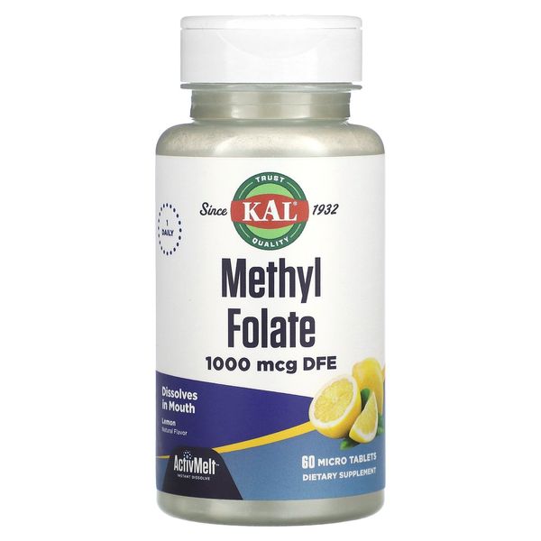 KAL Methyl Folate Lemon Flavor 1000 mcg 60 Micro Tablets 1 Pack