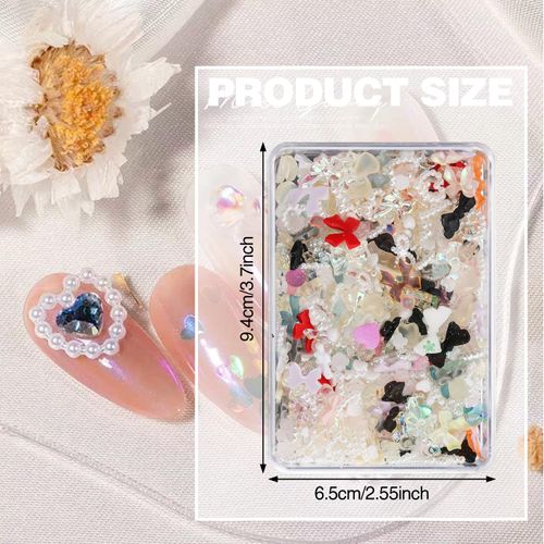 3D Nail Charms,UHOMENY 400pcs Mixed Nail Art Charms Lollipop Bow Pearl Shell Heart Bear and Other Multi-Shape Nail Jewelry Charms with Box for DIY Crafts Phone Case Nail Art,with Tweezers