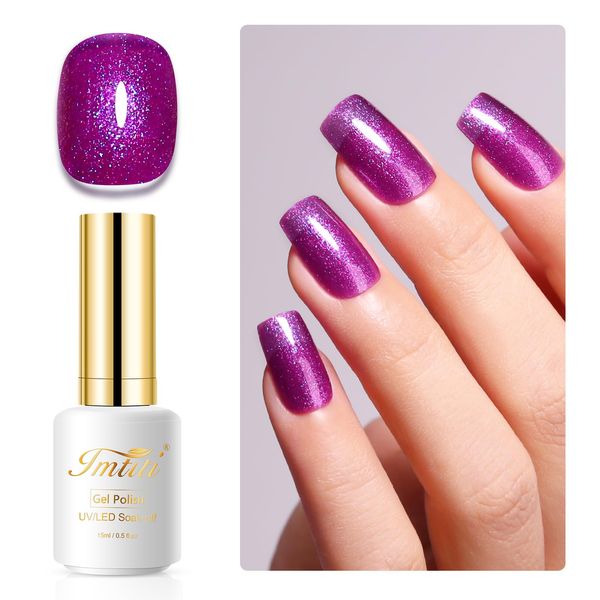 Imtiti Glitter Gel Nail Polish, 15ML Purple Iridescent Glitter Gel Polish Soak Off LED UV Rainbow Shimmer Sparkle Nail Gel Polish DIY Nail Art Starter Manicure Salon Gel Nail Polish Kit