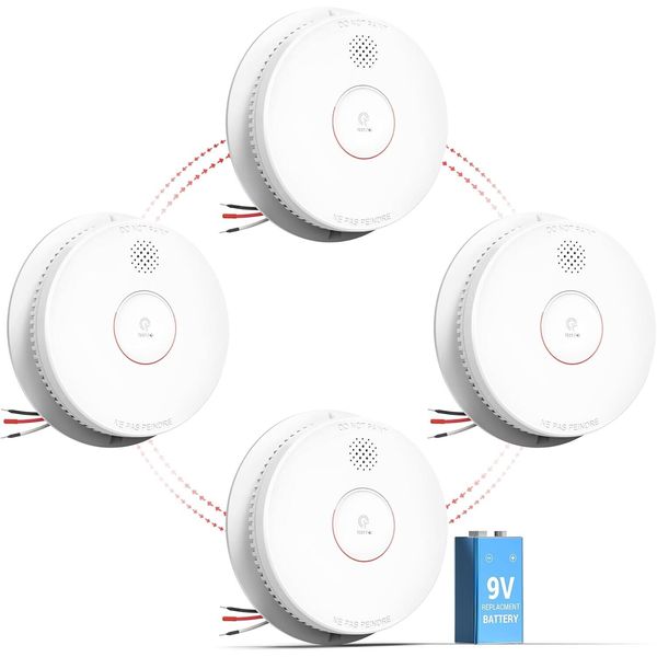 4 x NEW Siterwell Hardwired Smoke Detector Alarm AC Powered + 9V Battery Backup