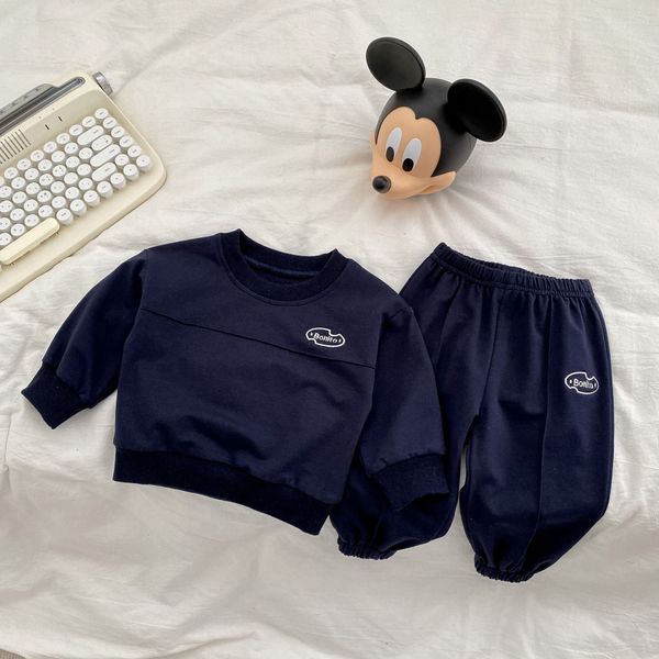 Baby Letter Graphic Pullover Hoodies With Pants Spring Sets - 100 (2-3Y) / Navy Blue (Dark Blue)