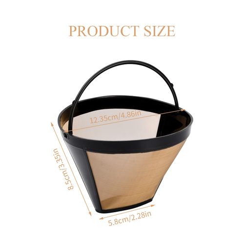 Zsanhua 2PCS Coffee Filter, Universal Permanent Coffee Filter Stainless Steel Washable and Reusable Coffee Mesh Basket Cup, Gold Tone Filter with Handle- Coffee Accessories
