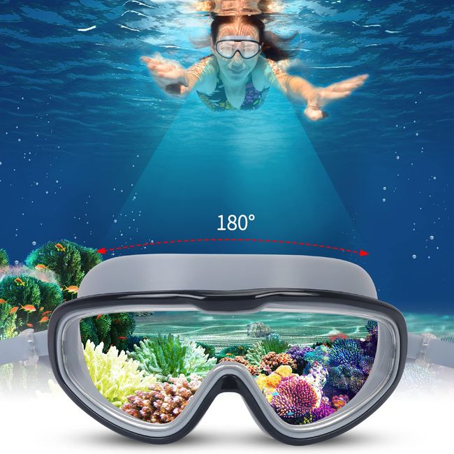 Simpolor Schwimmbrille, [kein Auslaufen] [Antibeschlag] Schwimmbrille mit verstellbarem Gummiband und verbundenen Ohrstöpseln, Vollschutz-Silikon-Schwimmbrille für Männer, Frauen, Erwachsene – Grau