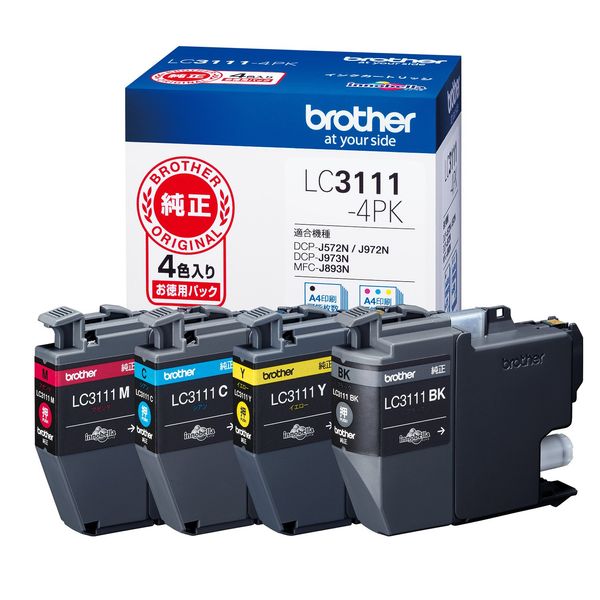 Brother LC3111-4PK-E Genuine Ink Cartridges, 4-Color Pack (Eco-Friendly Packaging), Compatible Model Nos.: DCP-J987N, DCP-J982N, DCP-J582N, MFC-J738DN, etc.