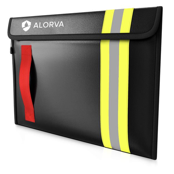 Alorva Fireproof & Water-Resistant Document Bag – 15.5 x 11 x 3-inch Pouch for Legal Documents & Valuables - Double-Layered Zippered Protection – Firefighter Designed (Black)