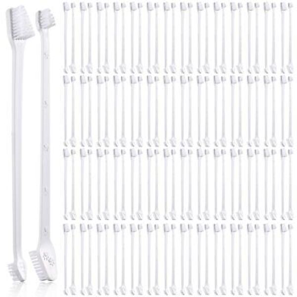 200 Pcs Double-Headed Dog Toothbrush Kit for Pets Teeth Cleaning (White)