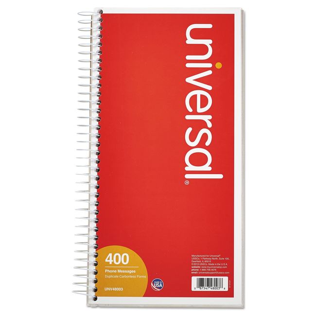 Universal D2-48003 400-Sheet 5 in. x 2.75 in. Two-Part Carbonless Wirebound Message Books