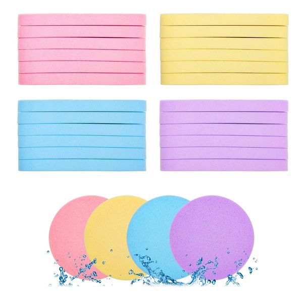 60Pcs Windspeed Facial Compressed Sponges for Women, PVA Professional Makeup Sponge Female Removal Pads Compress Exfoliating Face Cleansing Rounds Wash Sponges (pink/yellow/blue/purple)