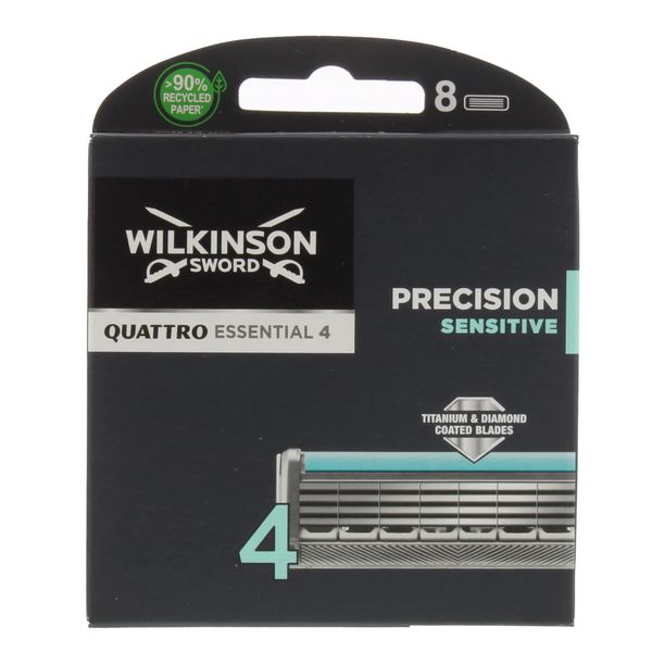 Wilkinson Sword Quattro Titanium Sensitive Refill Razor Blade Cartridges, 8 Count