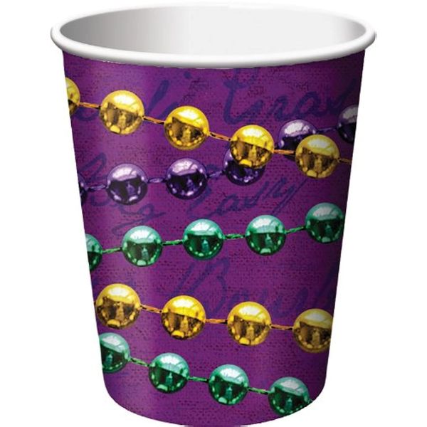 8-Count 9-Ounce Hot/Cold Paper Beverage Cups, Mardi Gras Rue Bourbon