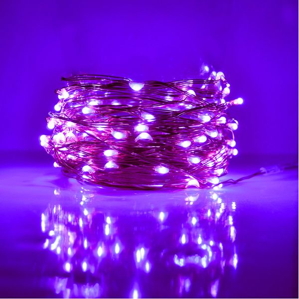 Hometown Evolution, Inc. Purple LED Fairy Lights - Plug in - 33 Foot 100 Purple LED Micro Lights on Copper Wire - Waterproof for Indoor and Outdoor Use