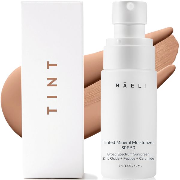 NAELI Anti Aging Tinted Moisturizer SPF 50, Mineral Sunscreen for Face with Zinc Oxide, Peptides & Ceramides, Natural Hydrating Universal Tint - 1.4 oz