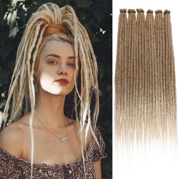 Leeven 18 Inch Ombre Blonde Dreadlock Extension 20 Strands Hippie Single Ended Dreads Synthetic Thin Dreadlock for Woman/Man Soft Dreads Hair Extensions /27613#