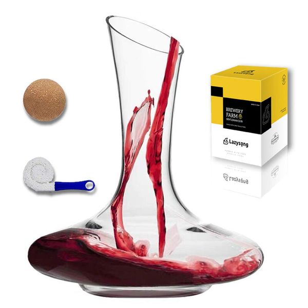 Lazysong Decanter Wine Decanter with Brush and Lid, Tacrystalline Glass, Wine Carafe, 100% Lead Free, Clear, Red Wine, White Wine, Gift, Presentation Box, 1,850ml, Passed Japanese Food Inspection