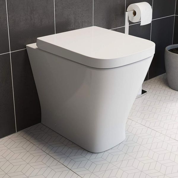 Modern White Ceramic Space Saving Back to Wall Toilet Pan with Soft Close Toilet Seat